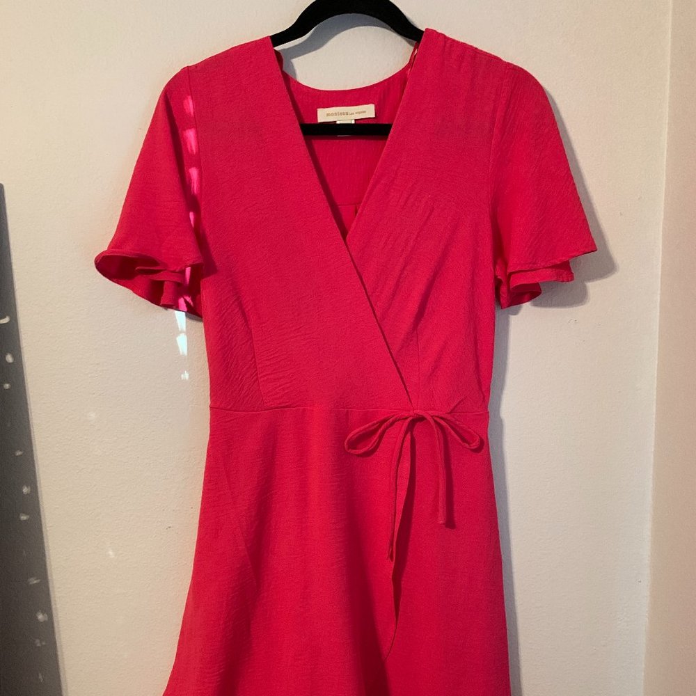 Monteau Los Angeles Hot Pink Faux Wrap Dress
